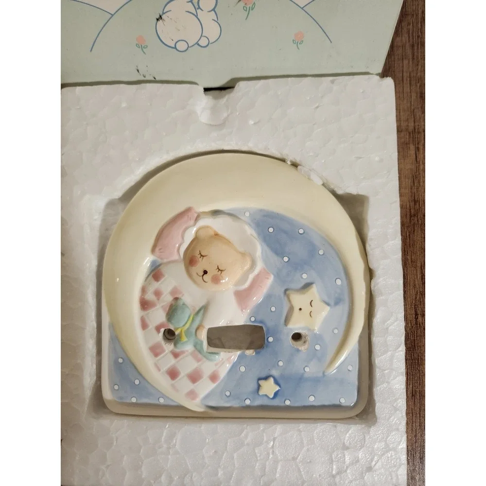 Sweet Dreams Ceramic Collectible by Kathy Orr Teddy Bear Moon Night Light